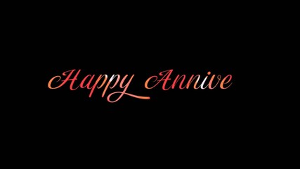 A text animation that spells out "Happy Anniversary!" in a shimmering, red and orange cursive font on a black background. This elegant greeting is perfect for celebratory videos and digital cards.