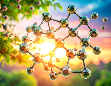Beautiful molecule structure against sunset