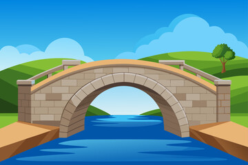 Subtle Texture Vector Style Stone Bridge With Clear Sky
