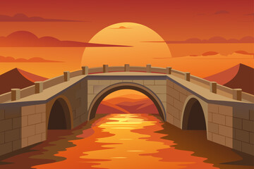 Subtle Texture Vector Style Stone Bridge With Warm Light