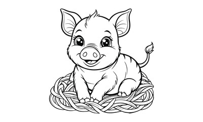 Fototapeta premium Pig baby t shirt design silhouette and vector line art, high-quality illustration ideal for adult coloring books, art therapy, relaxation and stress relief printable designs