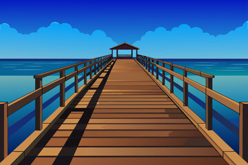 Obraz premium Subtle Texture Vector Style Wooden Pier With Clear Sky