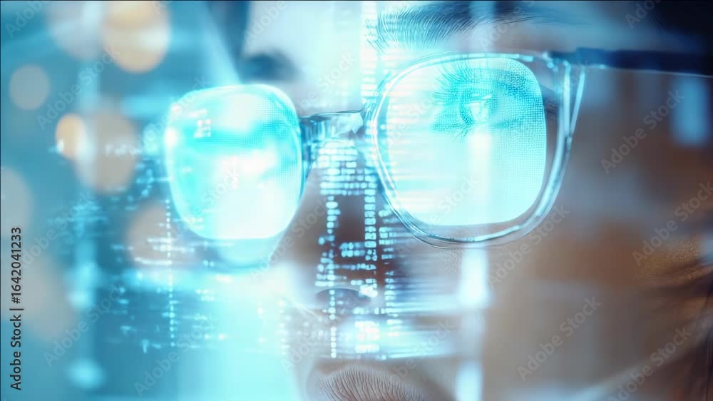 Aufkleber scientist focused on virtual reality and artificial intelligence in futuristic high-tech setting.