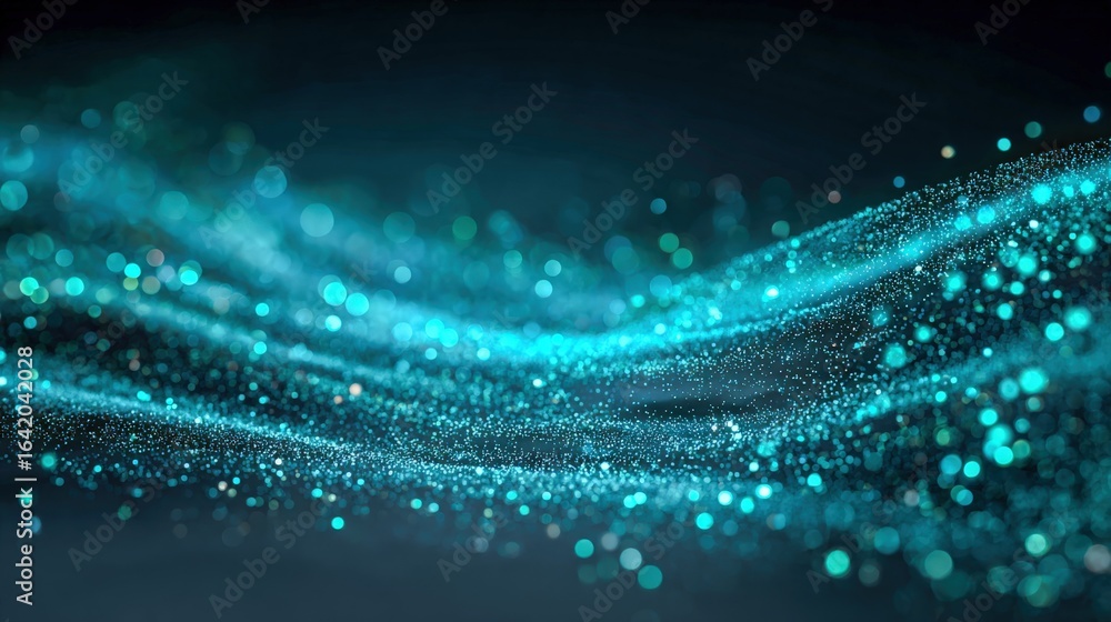 Poster abstract turquoise particle wave background: modern technology, data visualization and futuristic di