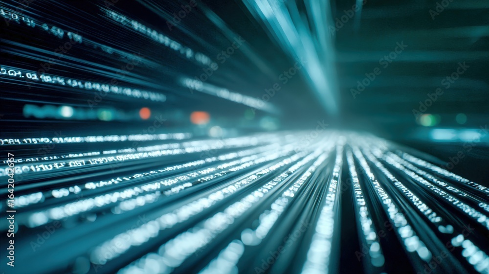 Poster futuristic data stream: abstract digital information flow background for technology, science, and ne