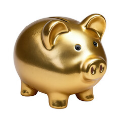 Shiny golden piggy bank isolated on transparent background