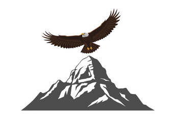 Majestic Bald Eagle Soaring Above a Mountain Peak.
