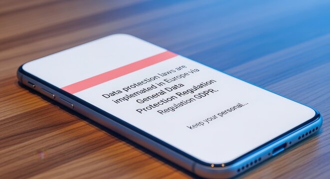 GDPR Notification on Mobile Phone Screen Illustrating Data Protection Compliance and Cybersecurity Awareness