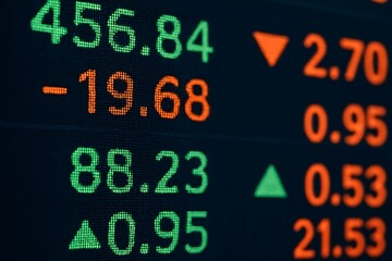 Fototapeta premium Stock Market Numbers Macro Shot Digital Screen Financial Data Display Illustration for Finance and Business Design