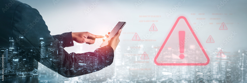 Aufkleber cybersecurity alert warning showing red cyber for data breach, network threat, and cyber security sy