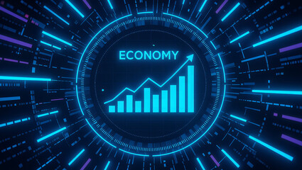 Dynamic economic growth chart with futuristic digital interface and upward trend