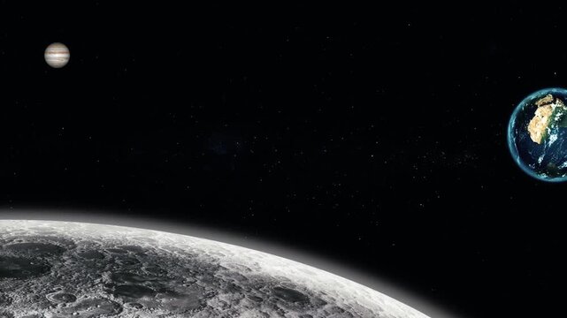 Artistic Rendering of Pangaea on Earth Map, 3d Realistic Planet Earth and Moon at Night from Space Galaxy