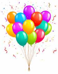 Colorful balloon bunch with confetti
