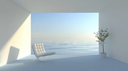 Modern interior with a view of the sea.