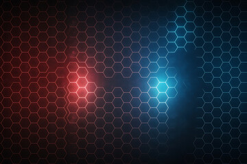 Abstract honeycomb background with red and blue light effect