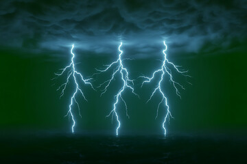 Lightning storm strikes powerful electrical discharge bolts