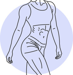 Minimalist vector drawing of female silhouette with toned abdomen in continuous line style