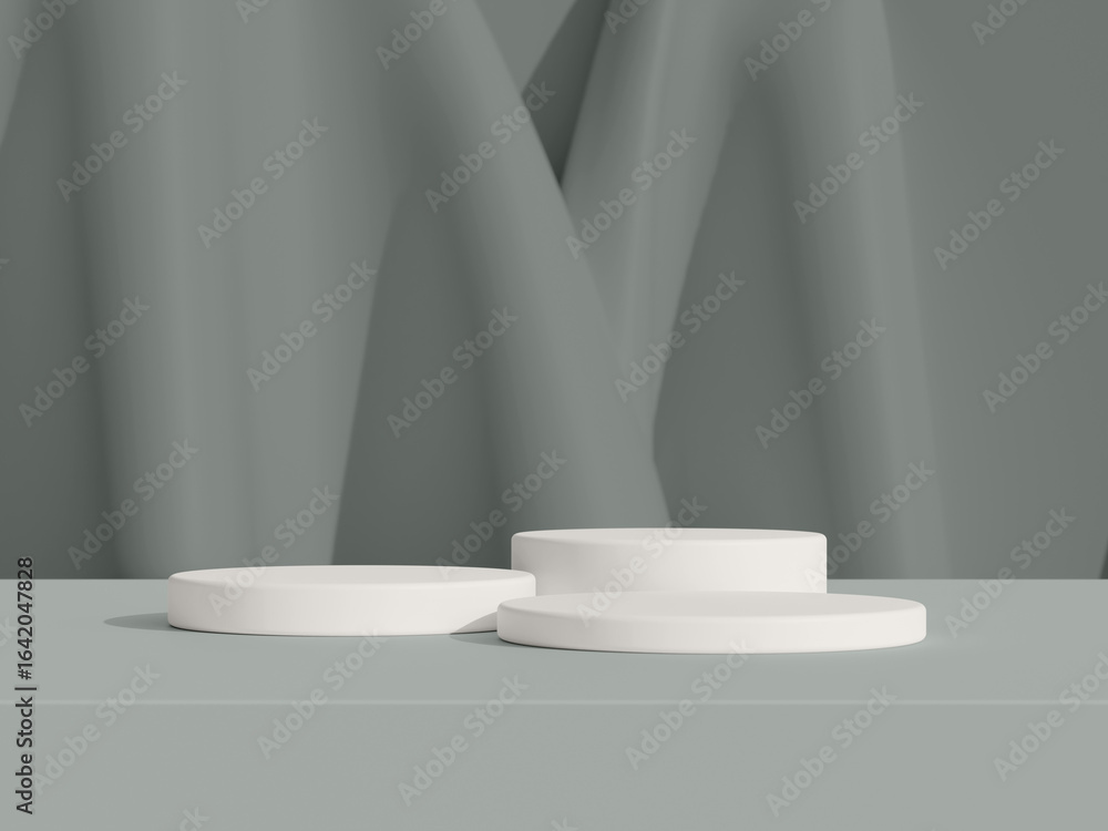 Poster slate backdrop with overlapping round podiums for sleek product presentation