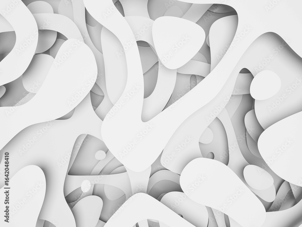 Poster white layered paper design with flowing curves and deep shadowing details.