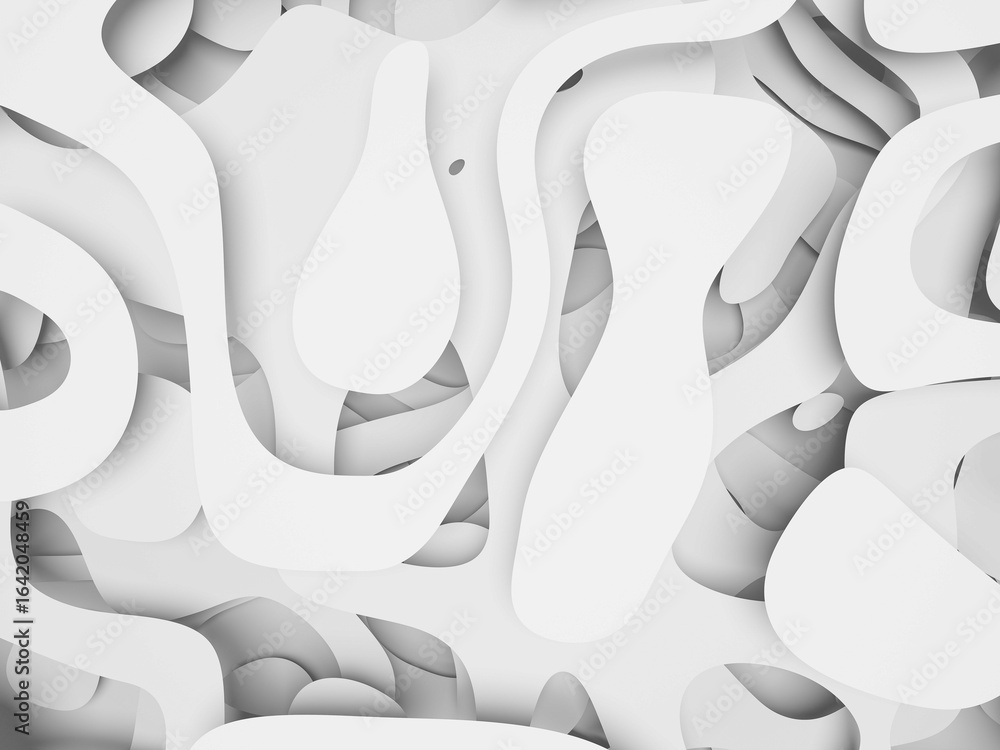 Poster flowing white organic layers with intricate smooth curves and subtle shadows.