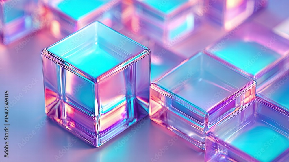Poster vibrant and iridescent cubes create a mesmerizing display of light and color.
