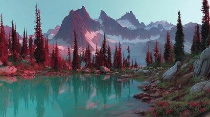 Mountain lake reflecting the colorful peaks.