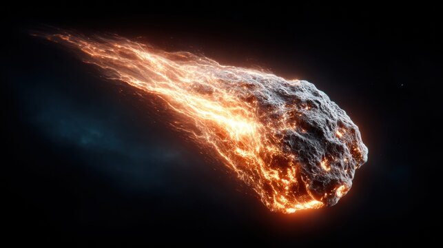 A fiery meteor hurtling through space, leaving a glowing trail behind it.