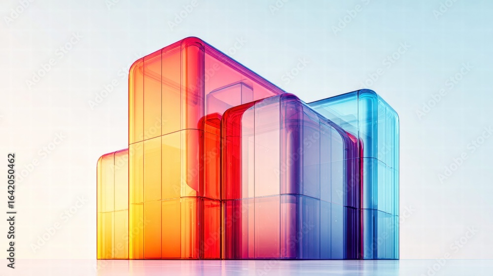 Poster colorful, abstract architectural rendering with a gradient effect and transparent glass.