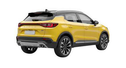 Modern yellow compact suv with black accents on a black background