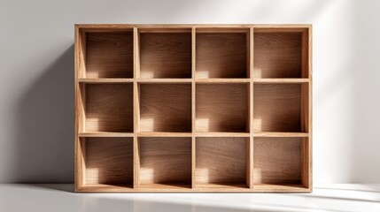 Empty Wooden Cubby Shelf: Minimalist Storage and Display Solution for Home Organization and Interior Design