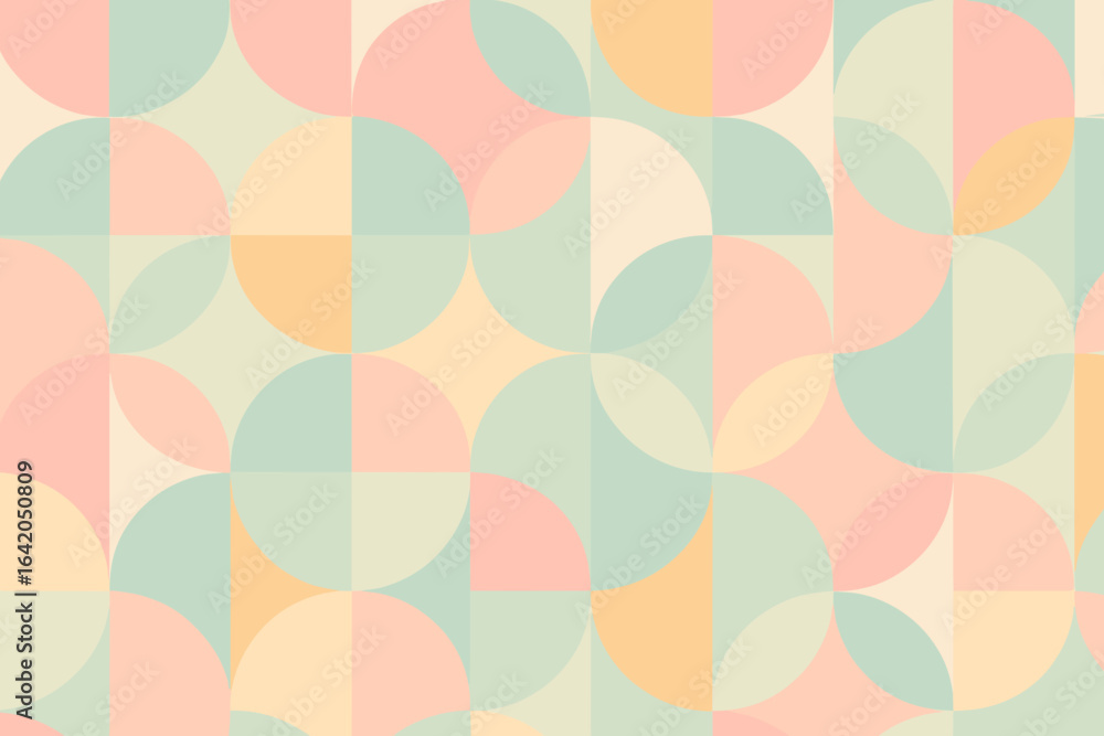 Poster a colorful abstract geometric pattern of interlocking semi-circles in soft pastel hues create a seam