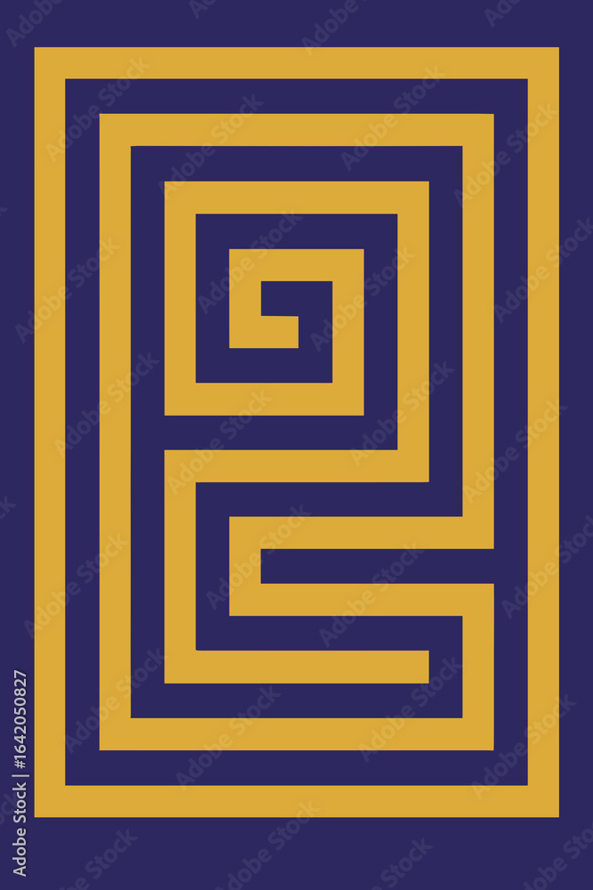 Poster a mesmerizing maze design with vibrant hues of gold and blue, offering a visual exploration of compl