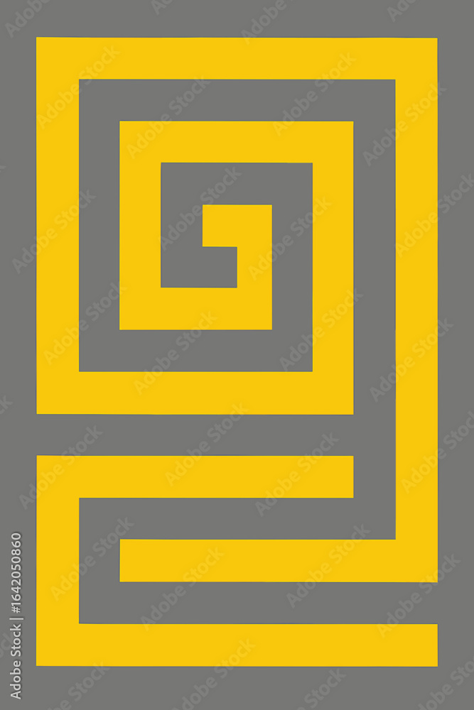 Poster a captivating geometric design in contrasting yellow and gray, creating a visually engaging spiral p