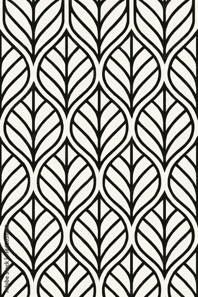 Poster a captivating pattern of stylized leaves, intricately designed with elegant lines and shapes, create