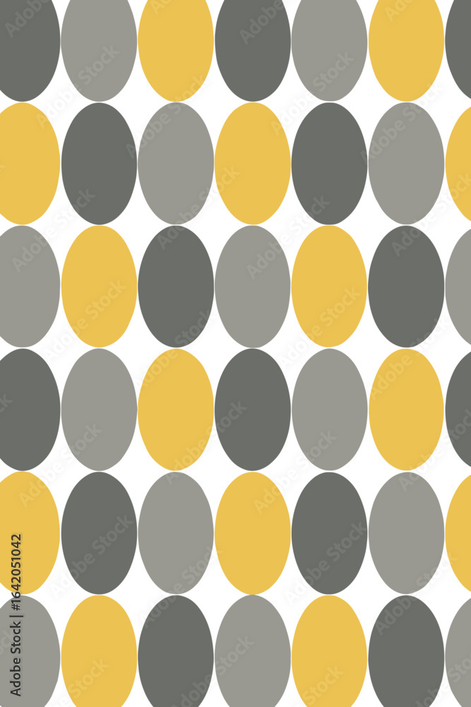 Poster a mesmerizing interplay of circles in harmonious shades of yellow and gray, arranged in a seamless p