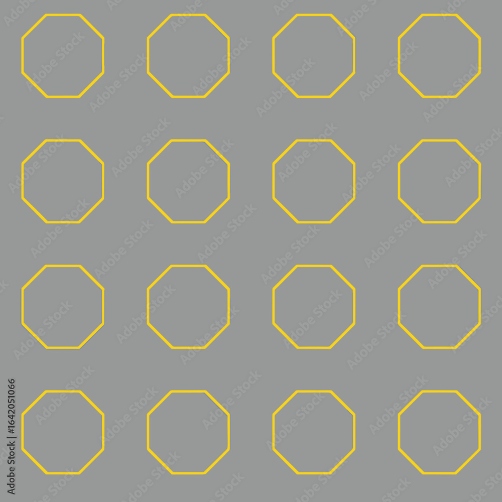 Poster a pattern of vibrant yellow octagons elegantly arranged on a subtle gray canvas, a striking example 