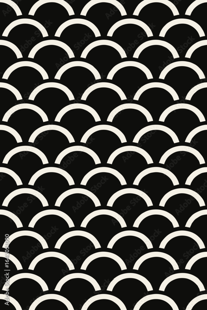 Poster a mesmerizing black and white graphic featuring a repeating pattern of fish scales, offering a versa