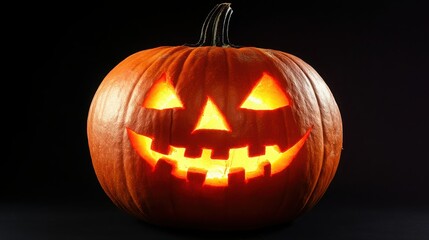 Obraz premium Glowing jack-o'-lantern with a spooky face on a dark background