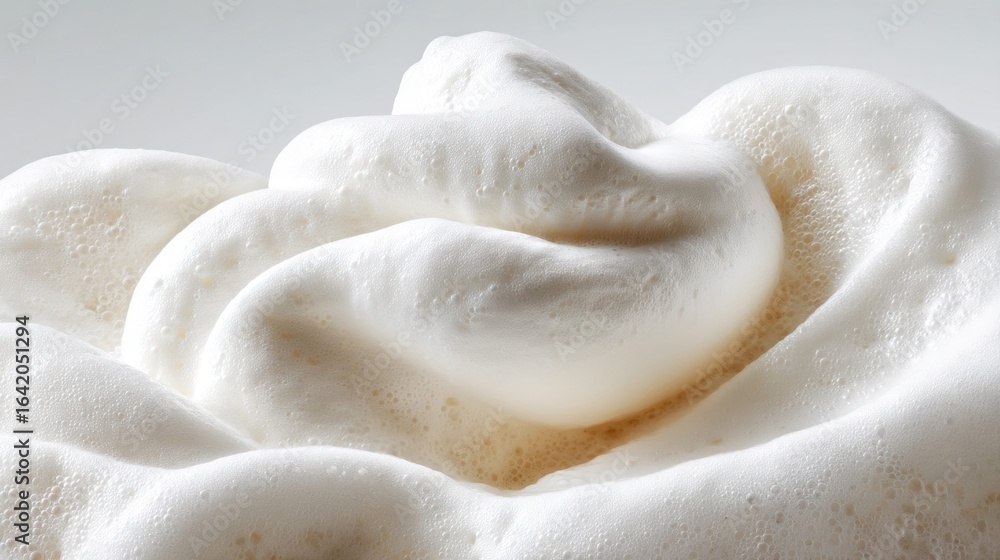 Poster a detailed image of white foam forming gentle curves and textures, creating a sense of purity and cl