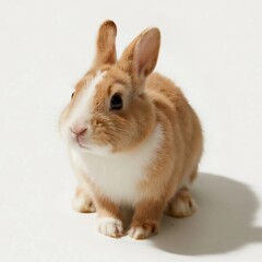 Obraz premium Cute Little Brown and White Rabbit Standing on White Background
