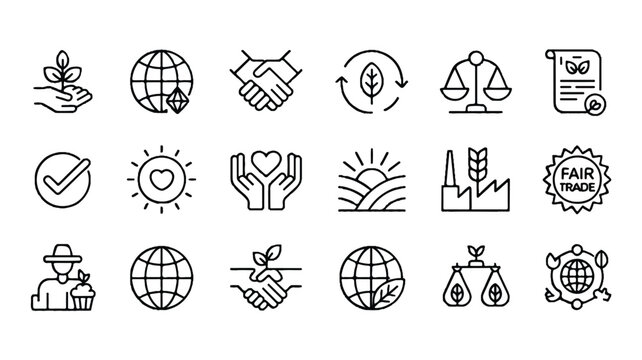Eco Friendly and Sustainable Icons Set Representing Green Initiatives and Ethical Business Practices for Environmental Awareness
