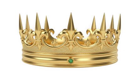Ornate golden royal crown with fleur de lis and green gemstone