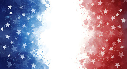 Patriotic Watercolor Stars Background: Red, White, and Blue Festive Design for Independence Day Celebrations and American Themed Projects.