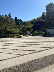 Serene Zen Rock Garden at Ginkaku-ji Kyoto with Raked Sand Patterns