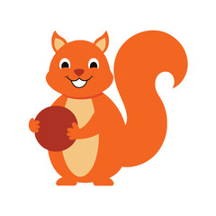 Happy Squirrel with Nut and Puffy Tail
