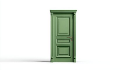 A 4K photo of green front interior exterior wooden door isolated on a white background.