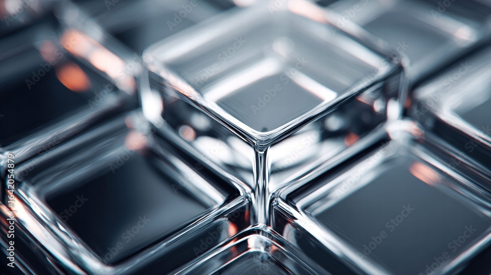 Poster glass cubes with a metallic effect and a shallow depth of field