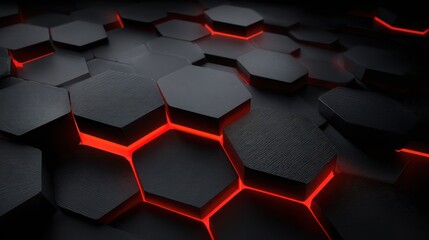 A 4K photo of abstract black and red futuristic background with hexagon pattern. 3d render.