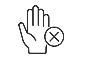 Obraz premium Black outline hand with cross mark prohibition icon, no touching, transparent background