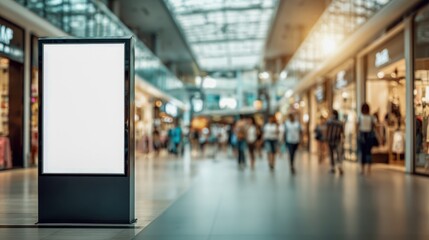 Fototapeta premium Blank Digital Signage Display in Modern Shopping Mall, Advertising Space, Retail Environment, Blurred Background